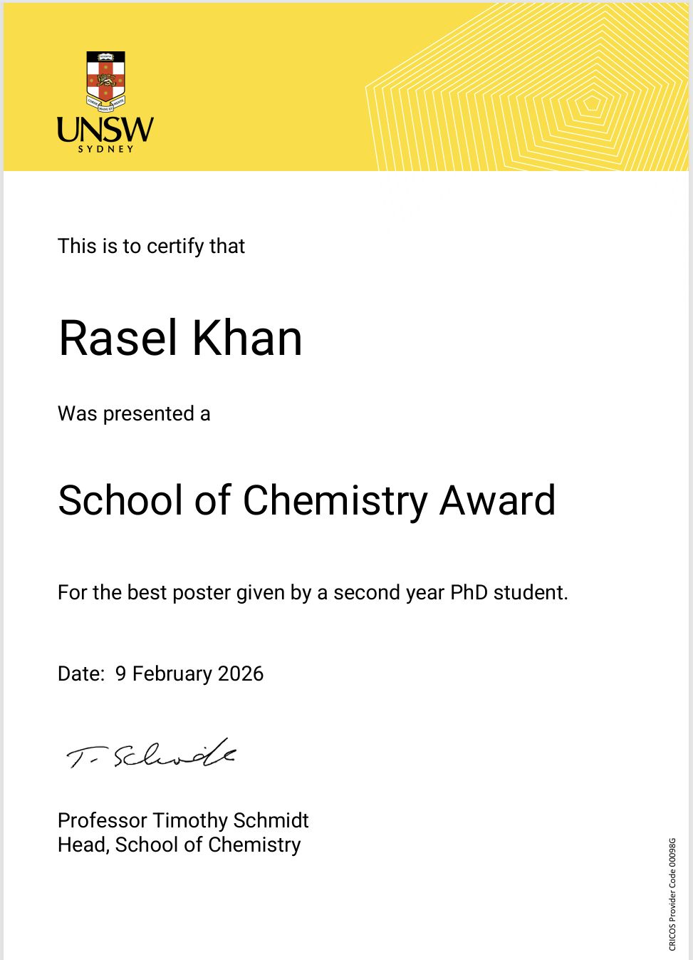 Rasel Khan - Second Year PhD Review and Best Poster Award
